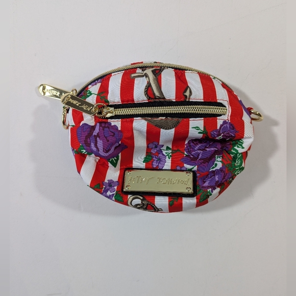 Betsey Johnson Nautical Floral Mini Crossbody Bag Striped Anchor Purple Flower - Picture 4 of 13